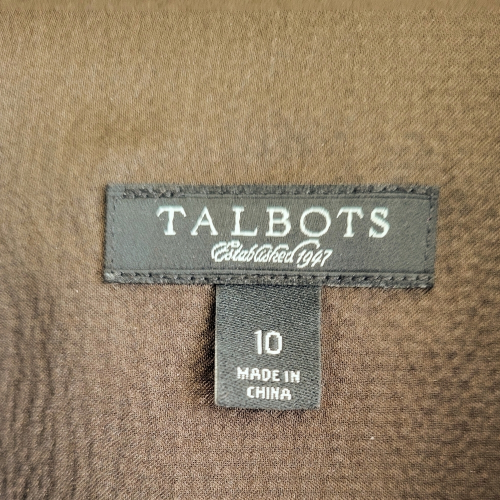 Talbots 100% Silk Button Front Blouse Brown Utility Style - Picture 7 of 9